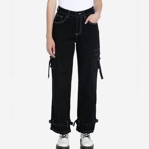 Hot Topic: Black & White Contrast Stitch Strap Carpenter Pants
